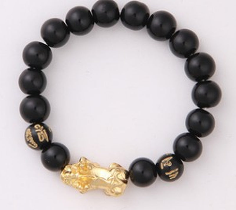 Obsidian 18K Gold Bracelet Six Brave Words on Hand and Little Pearl Transport Gifts Wholesale