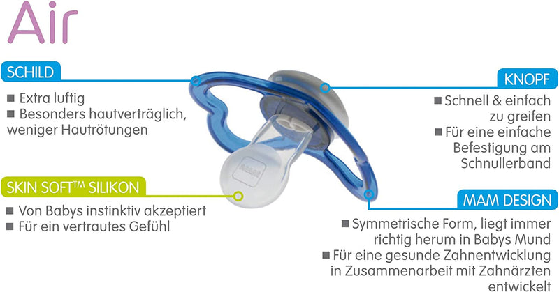 Istruzioni in Lingua Straniera  Ciuccio Air in Silicone, Set Da 2 Pezzi, Extra Leggero E Arioso, per Bambini, Adatto Ai Denti, in Speciale Silicone Skinsoft, 16 Mesi, Elefante/Leone