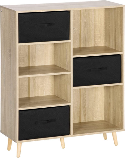 Libreria Scaffale Con 7 Vani, Mobile Multiuso Con 3 Cassetti Rimovibili E Pieghevoli per Casa E Ufficio, 90X30X102.5Cm, Legno