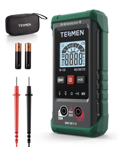 TM-510 Multimetro Digitale, 4000 Conta Tester Elettricista, Misurazione Smart, Autoranging, Senza Contatto, Misura Tensione AC/DC, Resistenza, Continuità – Verde