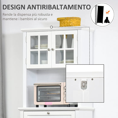 Mobile Dispensa Alto per Cucina E Sala Da Pranzo Con 2 Armadietti, Ripiani Regolabili E Piano D'Appoggio, in MDF, 68.6X40X164 Cm, Bianco