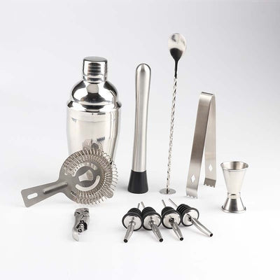 Stainless Steel Cocktail Shaker with Wooden Stand for Home Bar Party