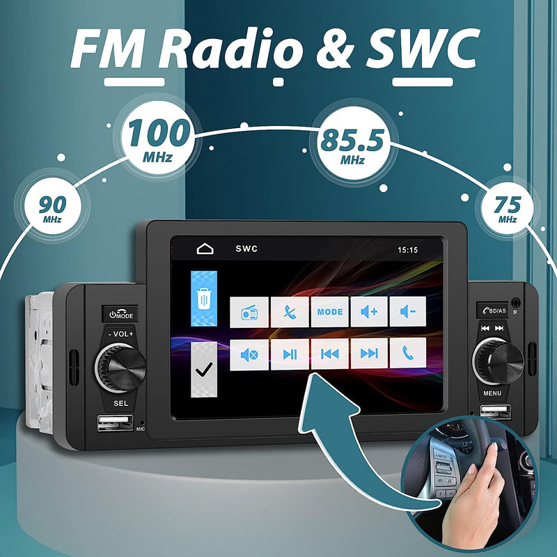 Autoradio 1 Din Con Schermo Bluetooth 5 Pollici Touch Screen Universale 1 Din Auto Stereo Vivavoce Mirror Link FM Radio Supporta Usb/Aux-In/Sd Card/Swc + Telecamere Retromarcia Lettore MP5