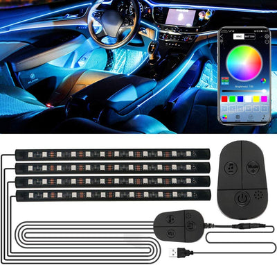 Luci Interne Auto, RGB Striscia LED Con APP E Controller Aggiornati, Impermeabile 48 Leds Luci per Auto, Multi Colore Music Sync Lampade LED Auto, Adesivo Forte Accessori Auto Tuning, Porta USB 5V