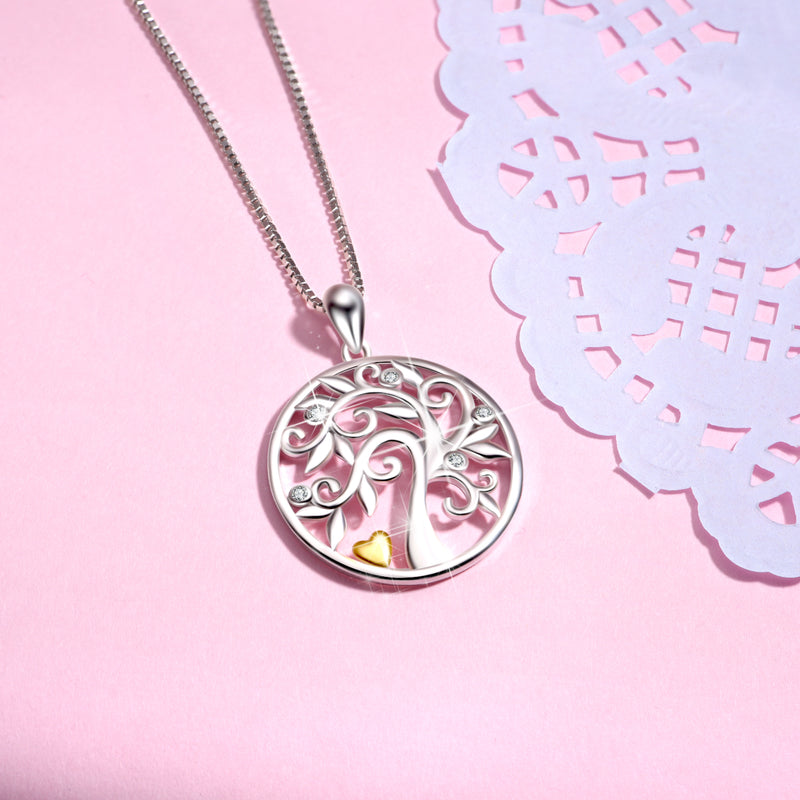 Hollow Out Life Tree Pendant 925 Silver Necklace