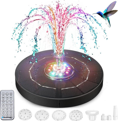 Fontana Solare 3.5W Fontana Pompa Solare Da Giardino Con Telecomando, 11 Luce a LED Colorata, 8 Ugelli, 180Mm Dimensioni Del Pannello Solare, Decorazione per Bagno per Uccelli, Laghetto E Piscina