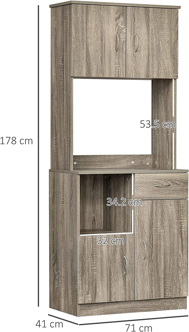 Credenza Moderna per Cucina O Sala Da Pranzo, Mobile Buffet Con Armadietti E Cassetti in Legno, Grigio, 71X41X178Cm