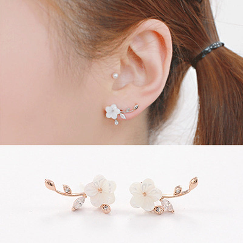 Korean Shell Earrings Classic Sterling Silver Needle Earrings Leaf White Flower Water Drop Temperament Earrings