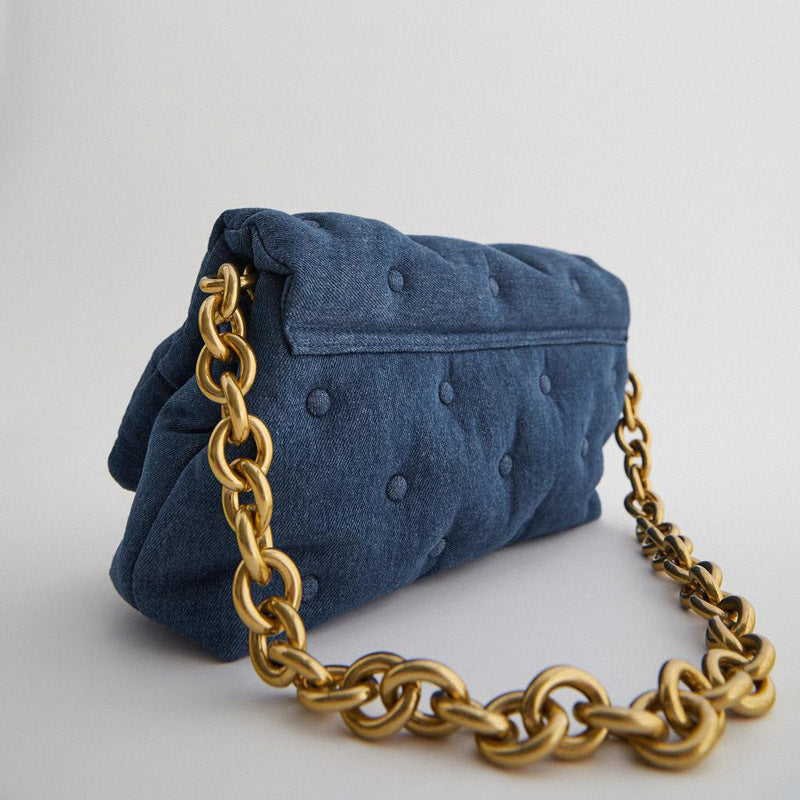 Blue Oversized Denim Quilted Shoulder Bag