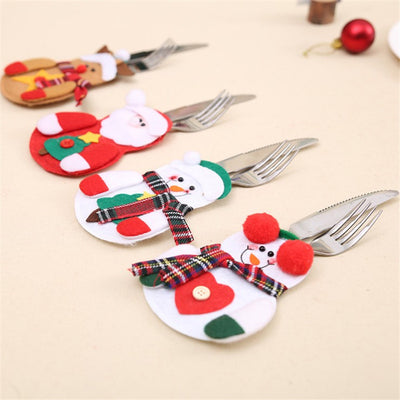 Christmas Decoration Restaurant Hotel Layout Pocket Fork Knife Cutlery Holder Santa Claus Fork Knife Gloves Bag Table Decor