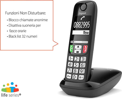 E275 Il Nuovo Telefono Cordless Dai Tasti Grandi, Numeri Grandi E Suonerie Forti. Nero, Italia