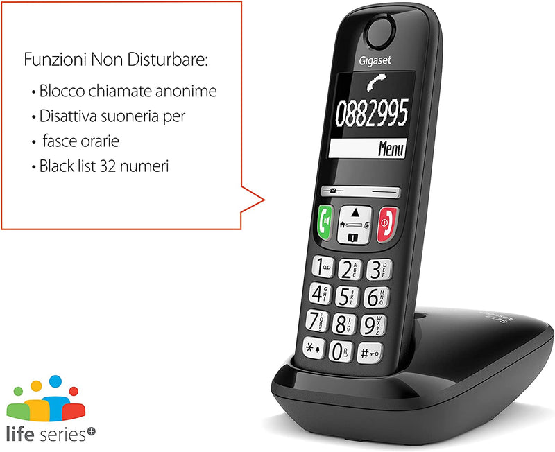 E275 Il Nuovo Telefono Cordless Dai Tasti Grandi, Numeri Grandi E Suonerie Forti. Nero, Italia