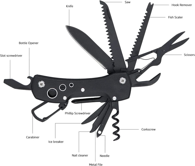 - Coltello Multiuso Tascabile 15 in 1 in Acciaio Inossidabile, Con Blocco Di Sicurezza E Custodia in Nylon