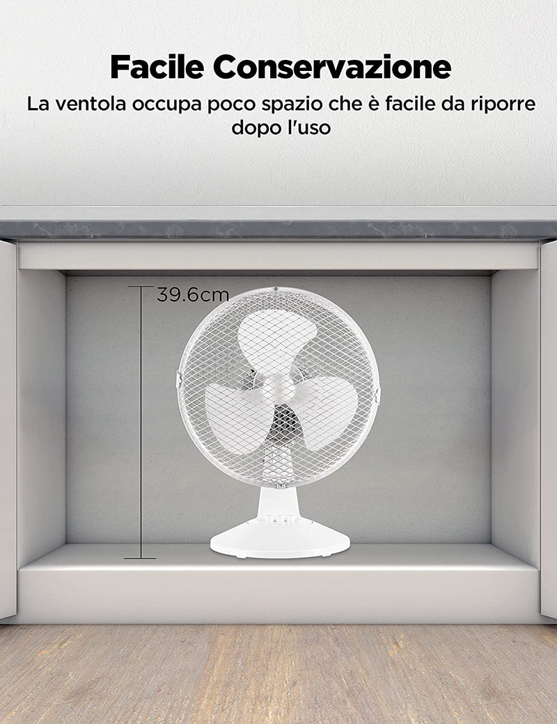 FT23-21M Ventilatore Da Tavolo 25W Diametro 23Cm Ventilatore Silenzioso Ventola a 3 Pale, 2 Livelli Di Velocità, Oscillazione 80°Bianco