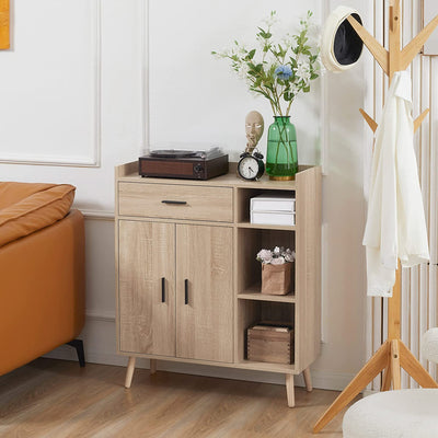 Credenza Moderna Con Armadietto E Cassetto, Mobile Multiuso in Legno per Cucina E Salotto, 80X30X96.5Cm