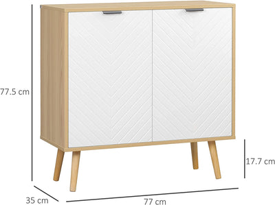 Mobiletto Multiuso Moderno in Truciolato E Legno Di Pino Con Ripiano Interno Regolabile Su 3 Livelli, Mobile per Ingresso Soggiorno Cucina E Bagno, 77X35X77.5 Cm