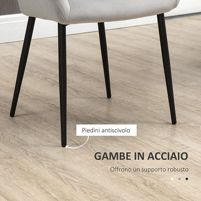 Set 2 Sedie per Soggiorno in Stile Nordico Con Schienale E Braccioli Ricurvi, Seduta Imbottita E Gambe in Acciaio, 54X57X80 Cm, Grigio