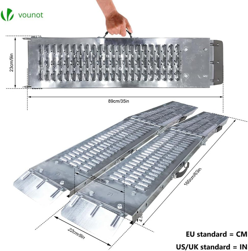 Rampa Pieghevole, Rampe Di Carico 400 Kg Max, Rampa Pieghevole per Moto E Rampa Di Accesso Resistente E Conveniente. Dimensioni 160 X 22,5X 4,5 Cm (YC-160F)