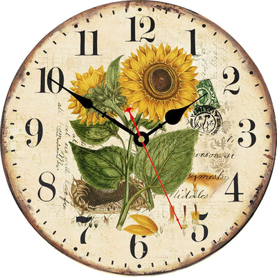 30 Cm Vintage Girasole Orologio Da Parete, Rustico Floreale Silenzioso Senza Ticchettio Orologi, Legno Shabby Chic Fiori per Cucina/Soggiorno/Camera Da Letto/Bagno