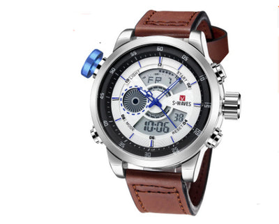 Trendy Casual Double Men'S Watch Waterproof High Quality Belt Electronic Quartz Watch