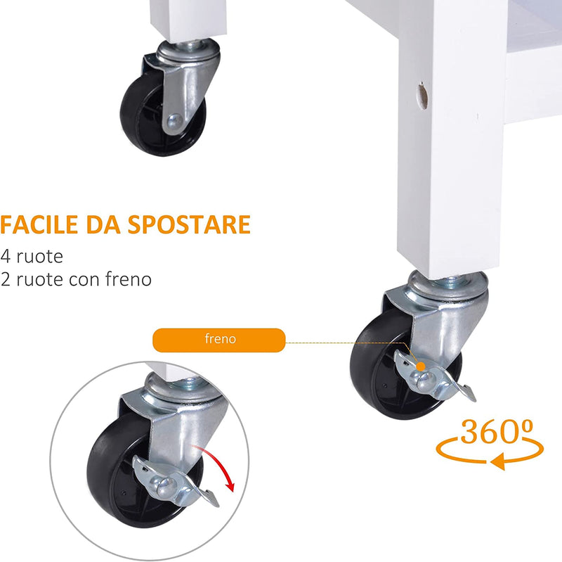 Carrello Da Cucina Classico Con Cassetti E Ruote in Legno Salvaspazio 89X40X84Cm