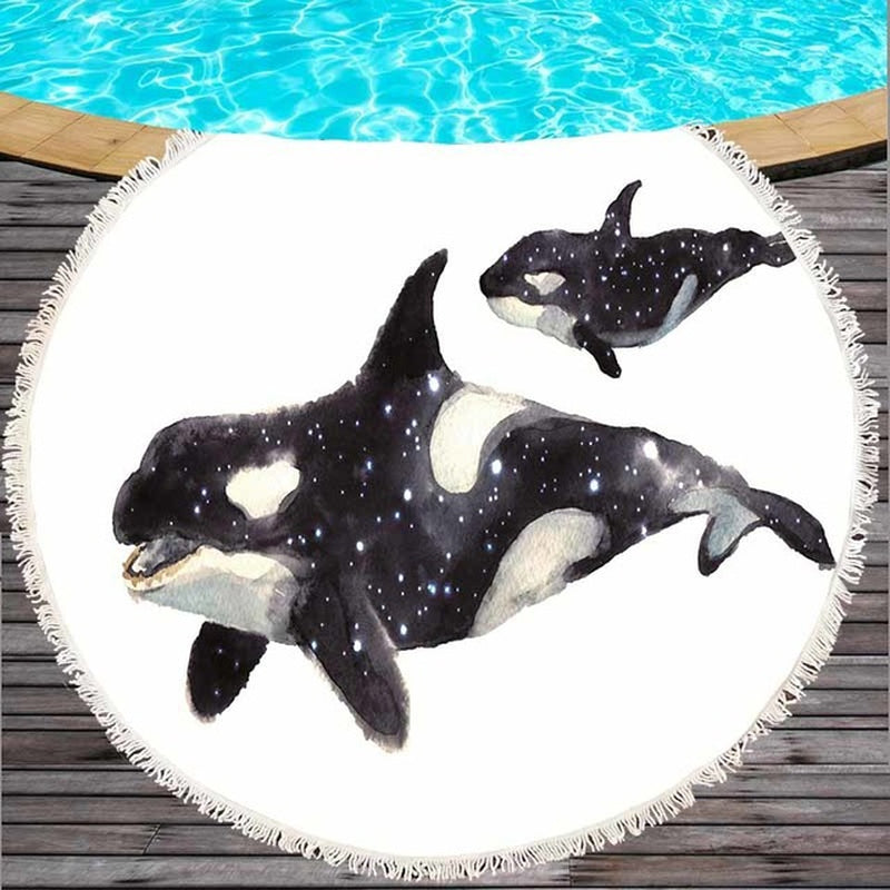 Marine Life round Printed Beach Towel