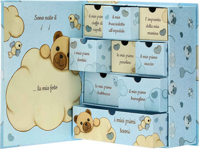 - Scatola Ricordi Blu Con Teddy - Bambini, Album E Ricordi - Carta - 24X30X10 Cm