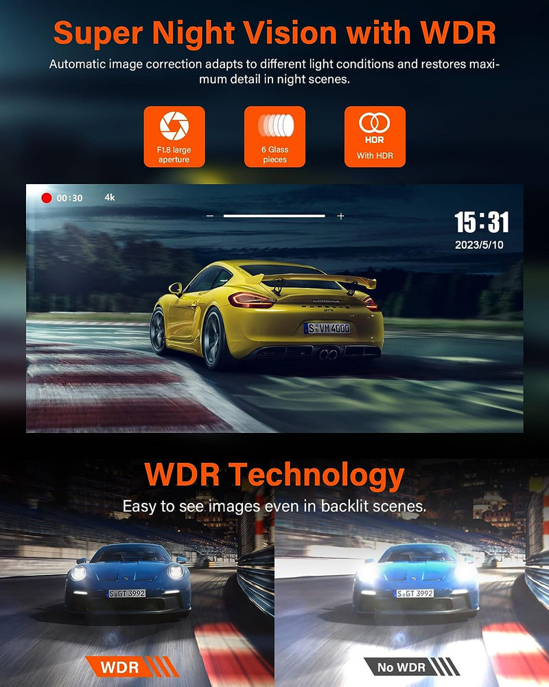 【2023 Nuovo】4K Dash Cam Specchietto 10" Dashcam Retrovisore Telecamera per Auto Con 170° Grandangolo IP69 Impermeabile Specchio Retrovisore Auto Super Visione Notturna G-Sensor Scheda SD Da 64 G
