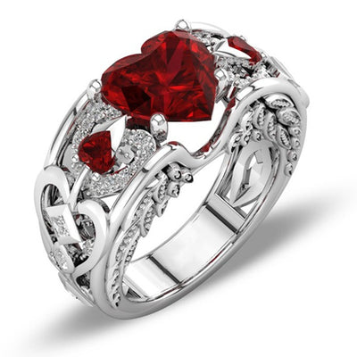 Princess Ring Heart-Shaped Ruby Engagement Ring