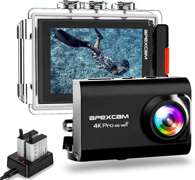 Action Cam Pro【Aggiornato】4K 20MP Fotocamera EIS WIFI 2 Pollici Ultra HD Impermeabile 40M Sott'Acqua Con Mic Esterno 2.4G Telecomando 170°Grandangolare Due 1200Mah Batterie E Il Kit Accessori