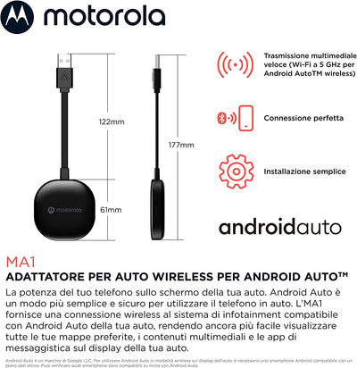 Adattatore Wireless per Auto  MA1 Android Auto - Connessione Istantanea Dallo Smartphone Allo Schermo Dell'Auto Con Facile Configurazione - Adattatore USB Plug-In Diretto