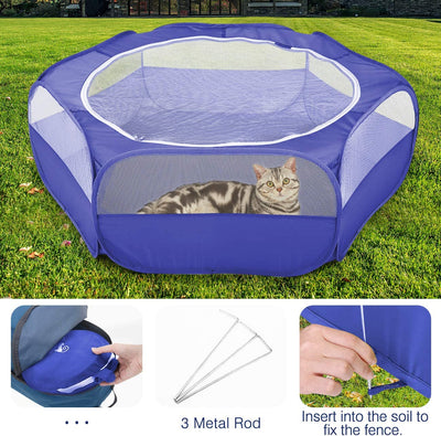 Recinto per Animali Domestici, Box per Animali Piccoli, Tenda per Gatti Cani Cuccioli, Portatile Gabbia, Recinzione in Tessuto Oxford E a Rete, Resistente E Pieghevole - Blu Scuro