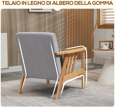 Poltrona Moderna Con Rivestimento Vellutato E Struttura in Legno, Poltroncina Da Camera E Salotto Con Cuscino Extra, 68X75X78Cm, Grigio