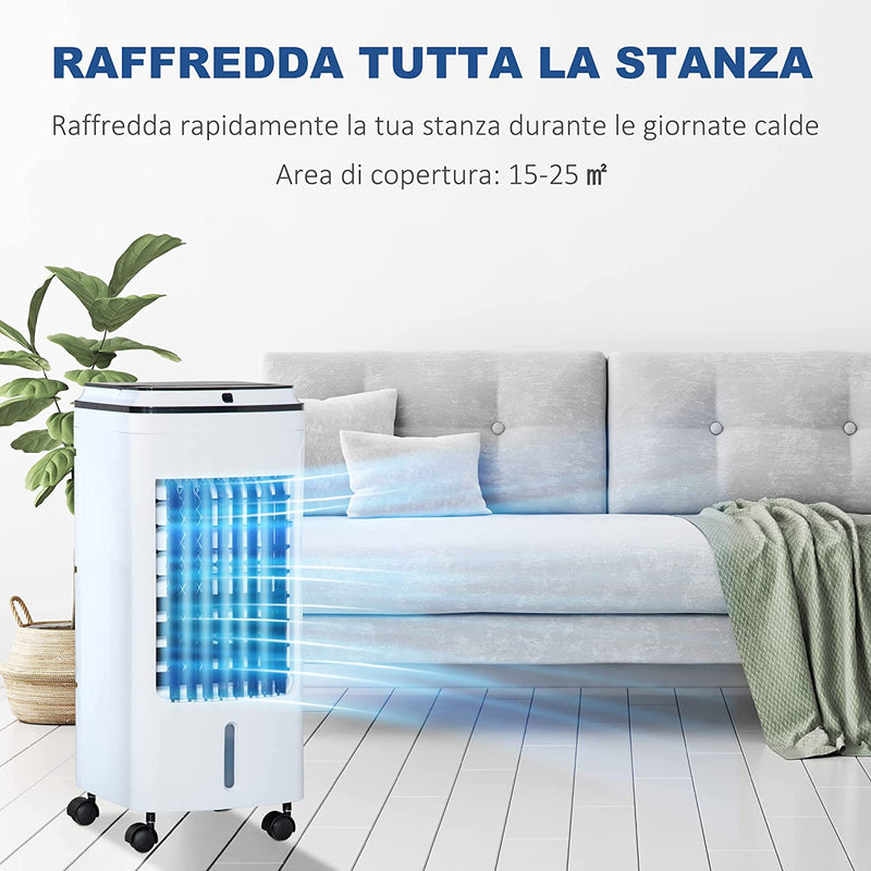 Raffrescatore Evaporativo 3 In1, Ventilatore Con Ghiaccio E Umidificatore, 3 Velocità, 3 Modalità, Telecomando E Timer, 75W Bianco