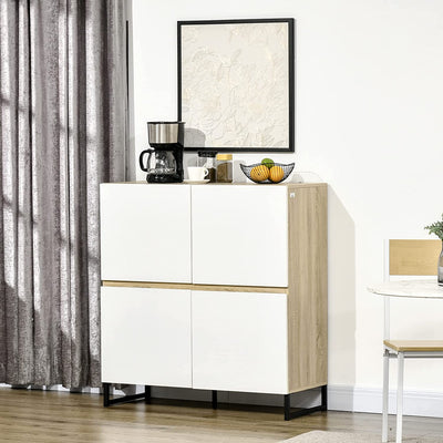 Mobile Multiuso Con 4 Ante Quadrate, Credenza Moderna per Cucina, Ingresso, Camera Da Letto, 100X41.5X107Cm, Bianco