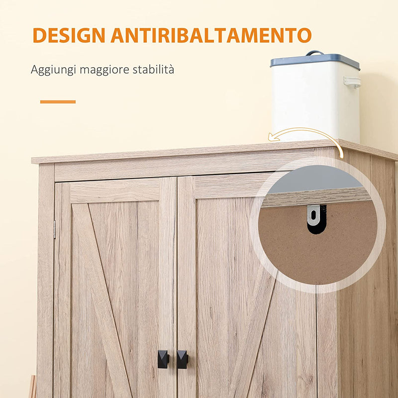 Credenza Moderna a 4 Ante Con Mensole Regolabili E Base Rialzata, Mobile Cucina in Legno 80X40X182Cm, Colore Naturale