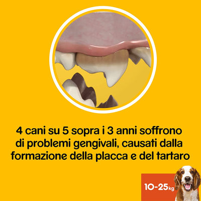 Dentastix Snack per La Igiene Orale, Cane Medio 10-25 Kg Confezione Scorta, 56 Bastoncini - 8 X 180 Gr