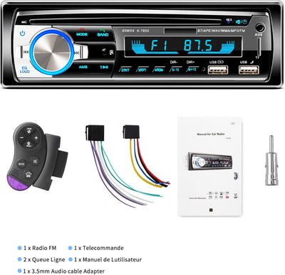 Autoradio Bluetooth Vivavoce,  Radio Stereo 4 X 65W 1 Ricevitore Radio per Auto DIN Con Lettore MP3 Telecomando WMA FM, Due Porte USB, Supporto Ios, Android (Non Ha RDS/CD)