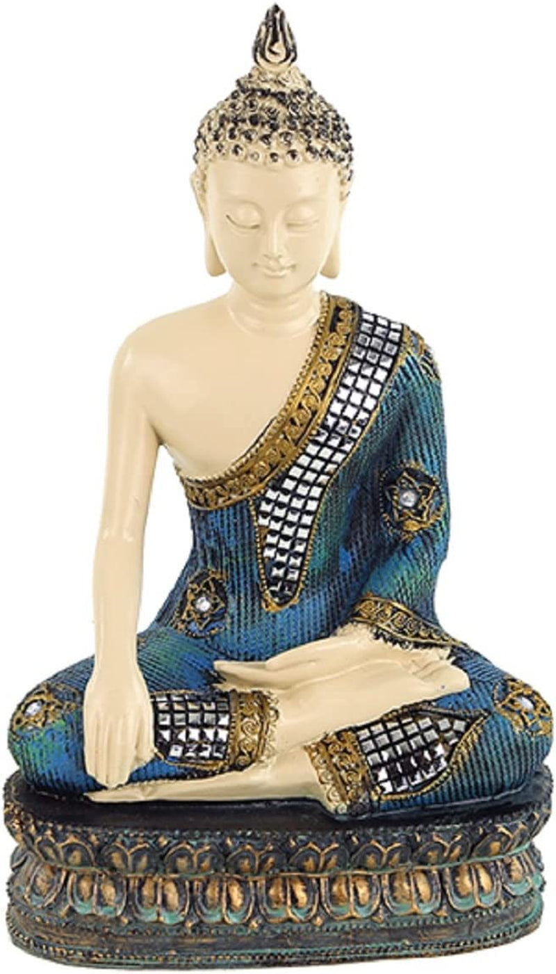 Statua Buddha H 32 X 20 X 15 Poliresina Con Intarsio a Mosaico a Specchio Meditazione