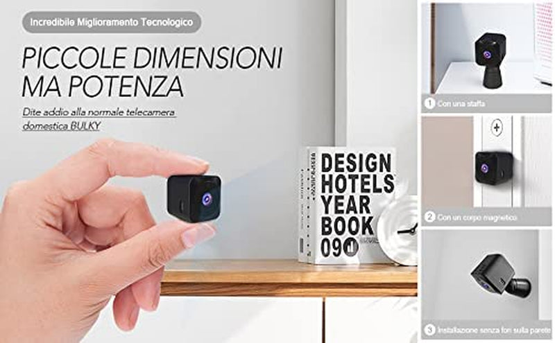 Telecamera Spia Wifi Interno 4K HD Mini Telecamera Nascosta Microcamera Senza Fili Videocamera Sorveglianza per Auto/Casa/Bambini Lunga Durata Spy Cam