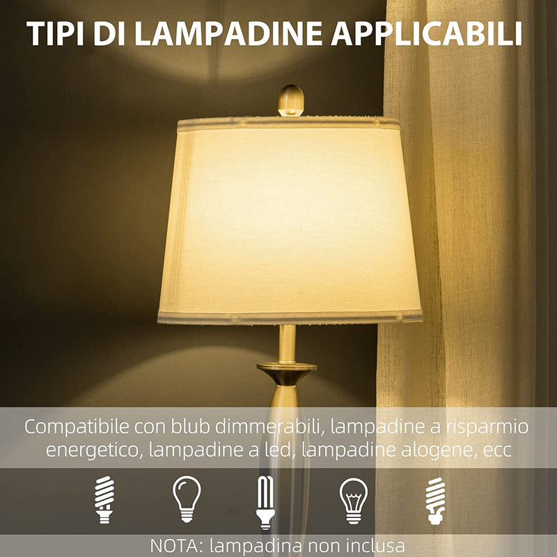 Set Con 1 Lampada Da Terra E 2 Lampada Da Tavolo in Acciaio E Tessuto per Illuminazione Interni Casa E Ufficio, Bianco E Argento