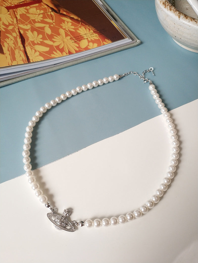 Saturn Pearl Necklace Female Sterling Silver