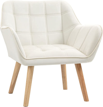 Poltrona Design Scandinava in Legno E Simil Velluto Color Crema, per Soggiorno O Ufficio, 64X61X72.5Cm