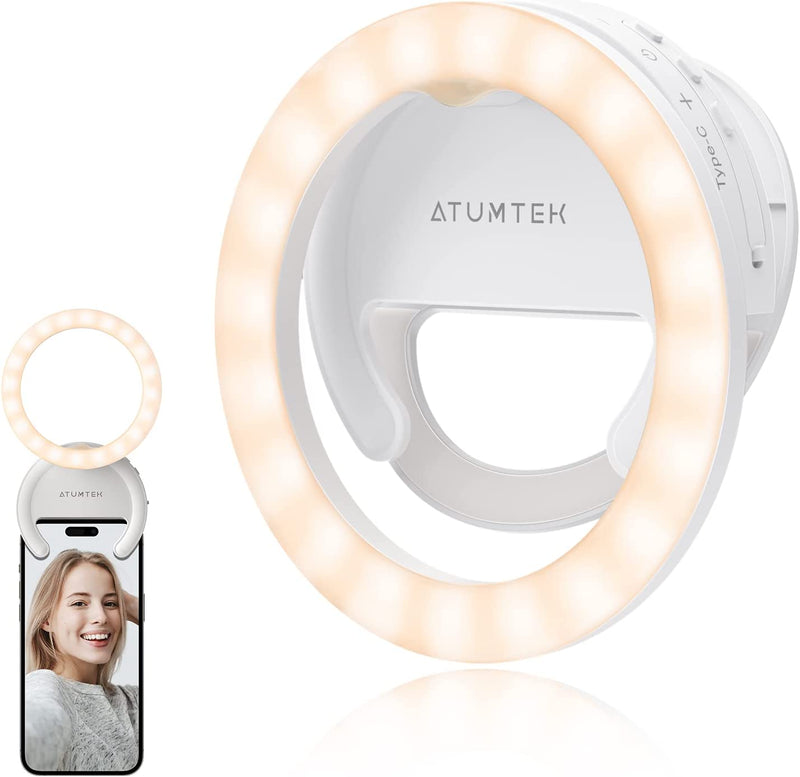 Selfie Ring Light Telefono Luce Ad Anello Ricaricabile Clip-On 40 LED Luce Di Riempimento per Foto E Video per Streaming, Tiktok, Instagram, Zoom Meeting E Videoconferenza - Bianco