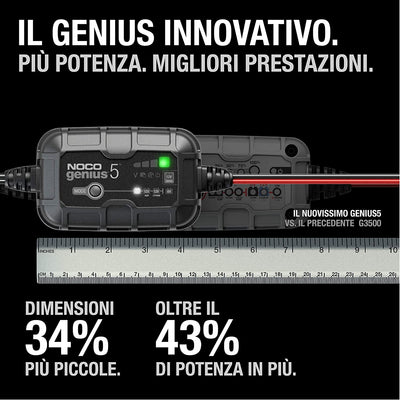 GENIUS5EU, Caricabatterie Intelligente Portatile 5A, Professionale 6V E 12V AGM, Gel E Litio Caricabatterie Et Mantenitore Più Desolforatore per Auto, Moto, Scooter, Barche, Camion E Camper