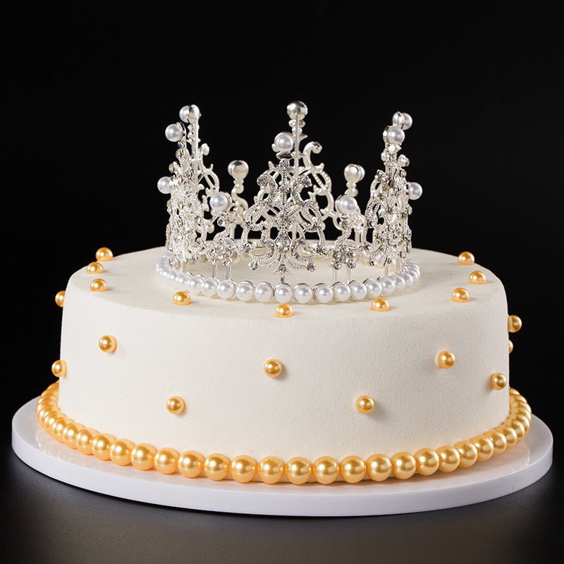 Alloy round Pearl Crown Cake Decoration