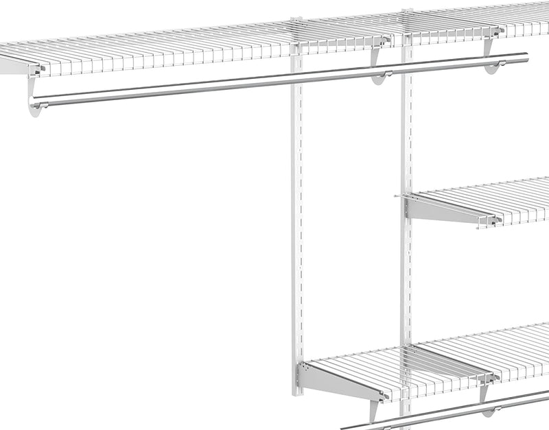 Set Appendiabiti a Muro Con 5 Mensole E 3 Barre, Accessori per Cabina Armadio Salvaspazio, Bianco