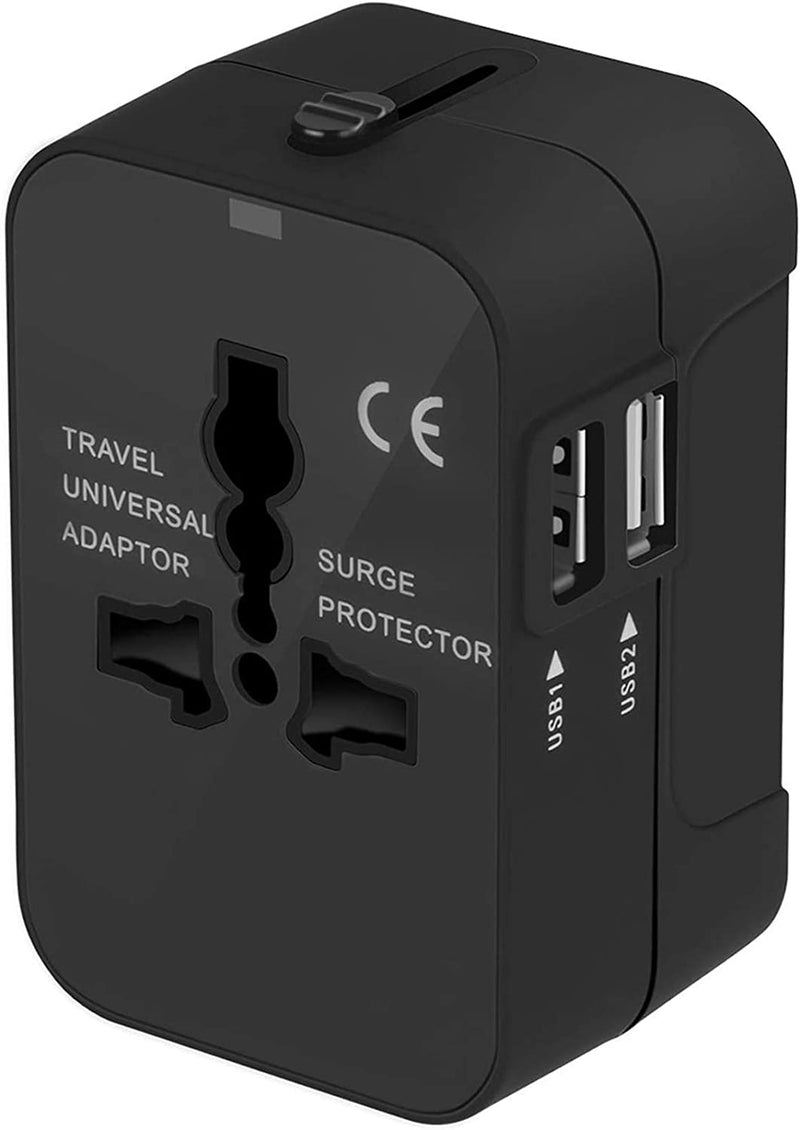 Adattatore Da Viaggio,  Adattatore Da Viaggio Universale Con 2 Porte Caricabatterie USB Adatto per Più Di 180 Paesi (Nero)