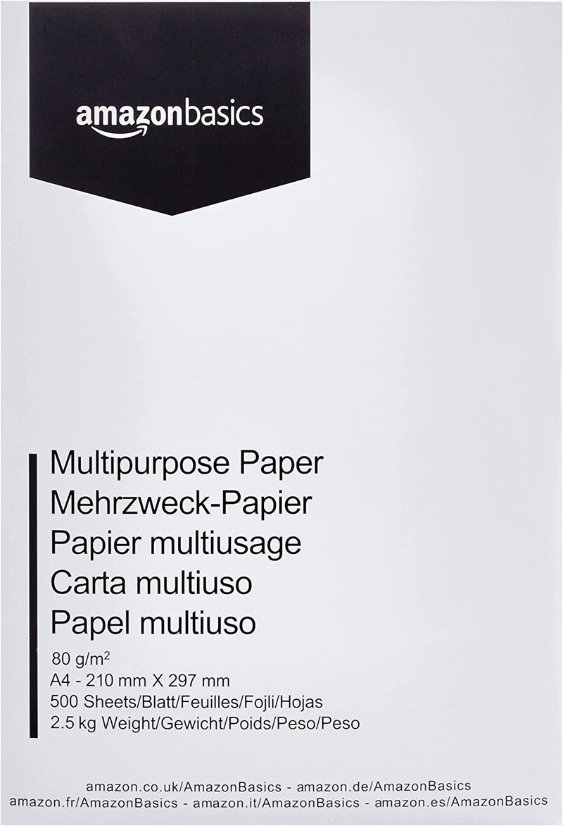 Carta Da Stampa Multiuso A4 80Gsm, 2500 Unità, 5 Confezioni Da 500 Fogli, Bianco