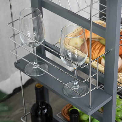 Carrello Da Cucina Salvaspazio in Grigio Scuro, Portavivande Con 1 Piano Di Lavoro 1 Cassetto E 4 Cestelli Metallici, 47X37X83Cm